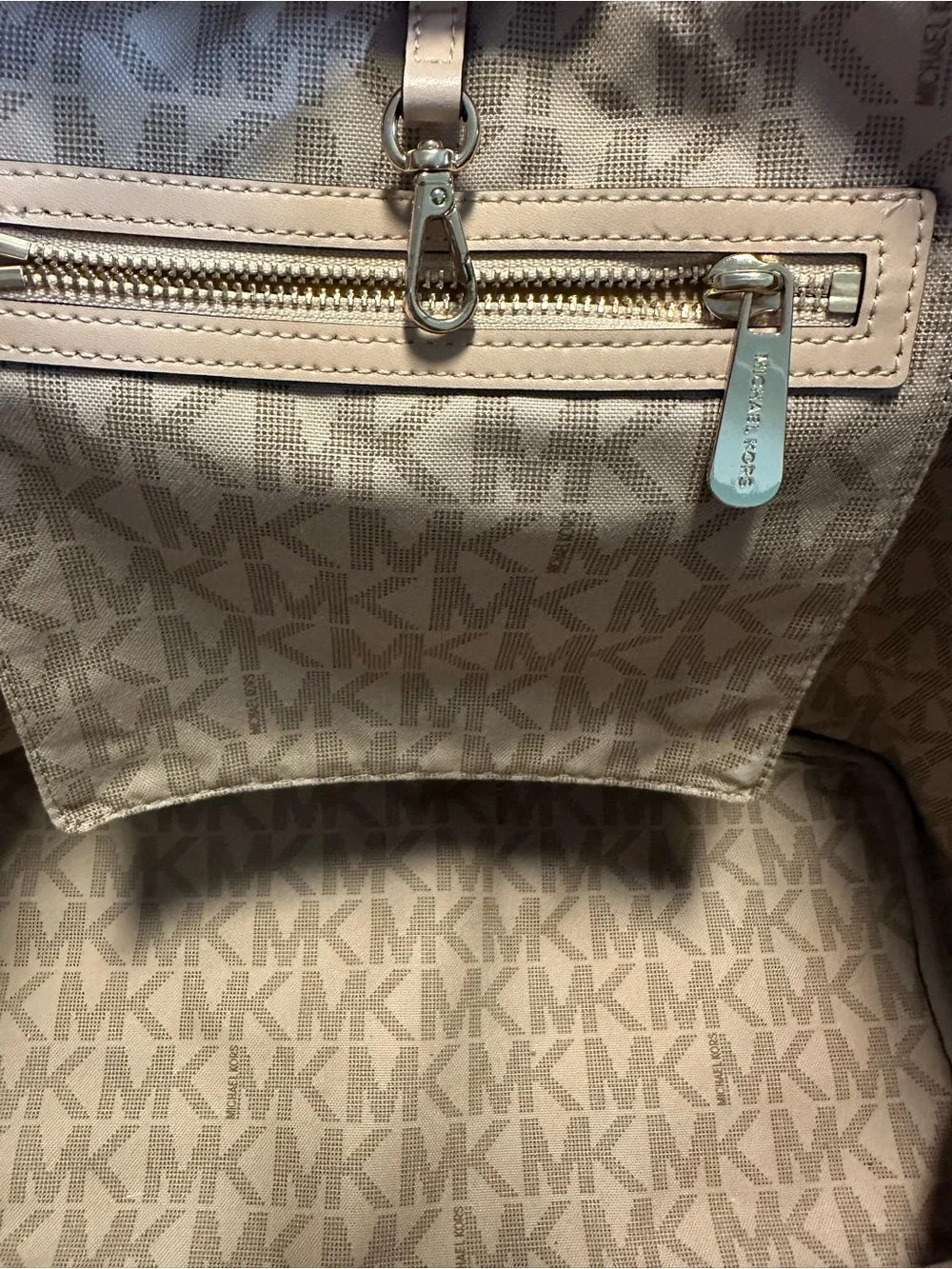 Michael Kors Brown Large Monogram Tote with Tan Trim